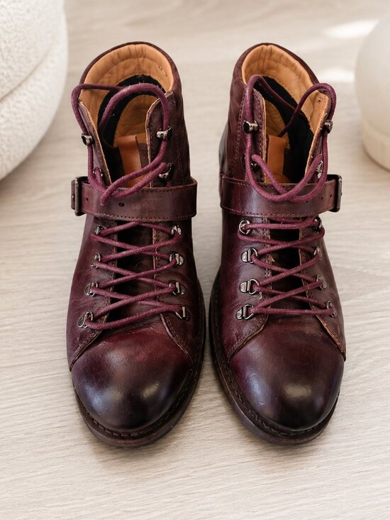 Sebago Shoes - Sebago Laney Hiker Boot Burgundy Leather Buckle Lace Up Size 10